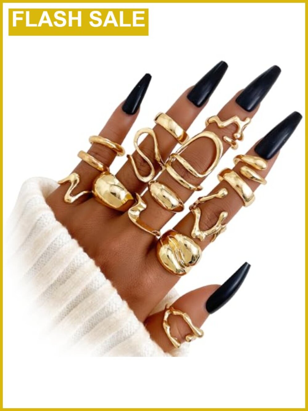 14k Gold Plated Chunky Dome Stackable Open Rings Set Women Jewelry Gift